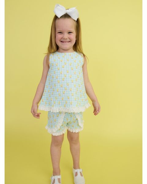 Chirping Chicks Gingham Cotton Gauze Swing Top and Short Set