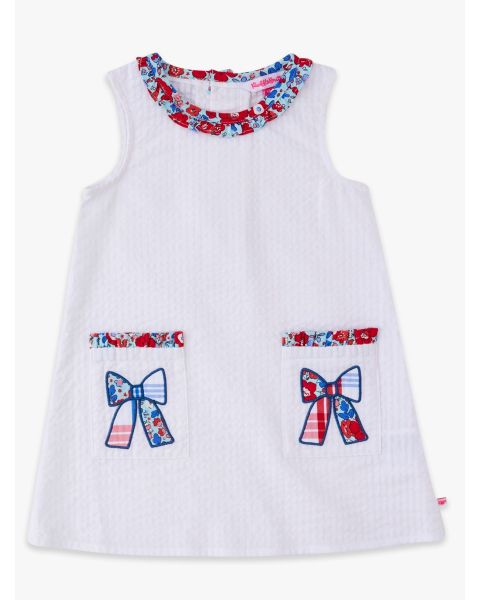 Freedom Floral Bow Seersucker Ruffle Pocket Dress
