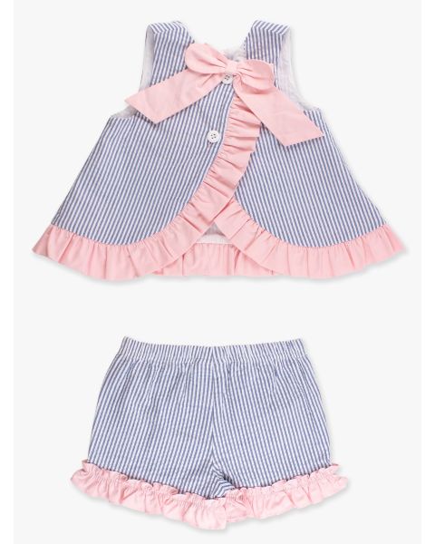 Classic Blue Seersucker Ruffle Swing Top and Short Set