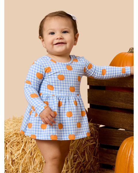 Pumpkin Patch Gingham Knit Long Sleeve Twirl Top and Bloomer Set
