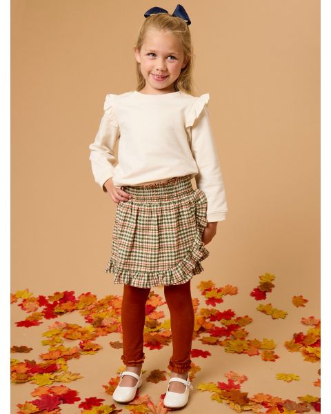 Classic Dusty Olive Houndstooth Smocked Ruffle Skort