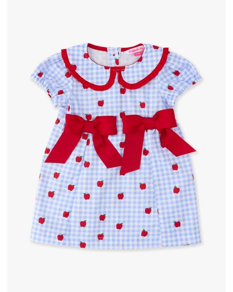Apple Orchard Gingham Woven Peter Pan Ruffle Bow Short Sleeve Dress