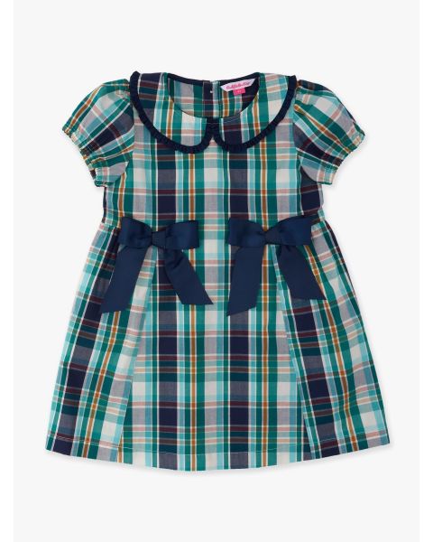 Forrest Plaid Woven Peter Pan Ruffle Bow Short Sleeve Dress