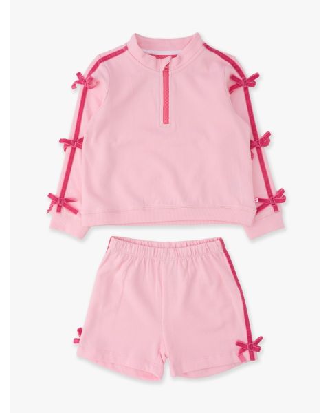 Pink Fleece Bow Quarter Zip & Shorts Set