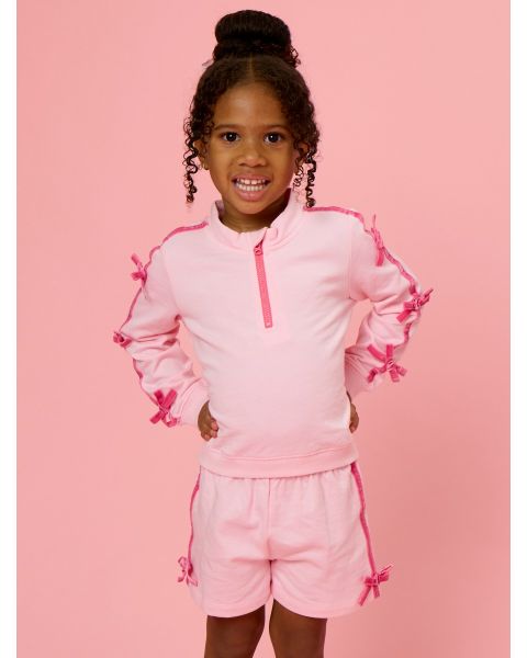 Pink Fleece Bow Quarter Zip & Shorts Set