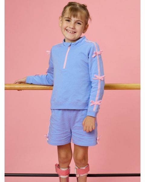 Periwinkle Blue Fleece Bow Quarter Zip & Shorts Set