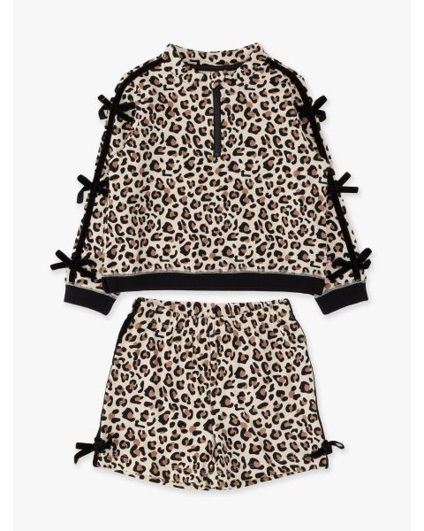 Classic Leopard Fleece Bow Quarter Zip & Shorts Set