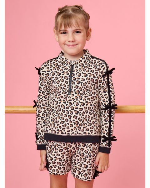 Classic Leopard Fleece Bow Quarter Zip & Shorts Set