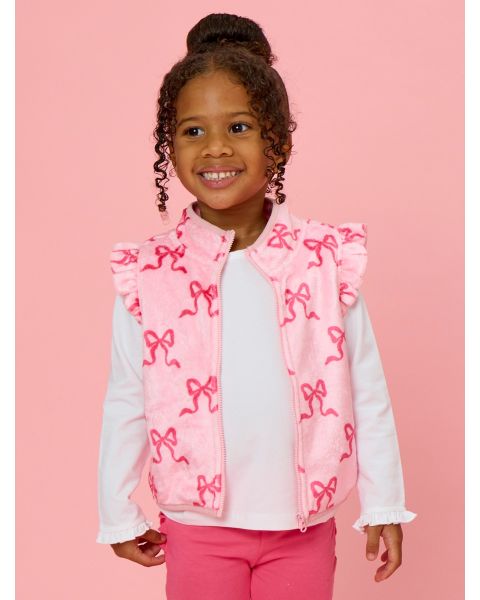 Hot Pink Bows Ruffle Marshmallow Fleece Vest