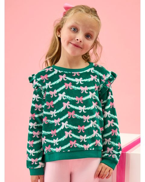 Emerald Tinsel Tidings Velour Flutter Sweatshirt