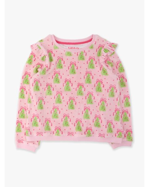 Pink Tree Party Velour Flutter Sweatshirt