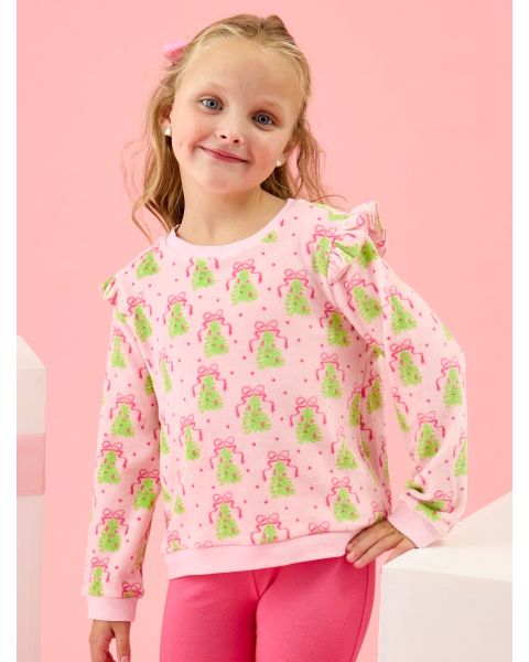 Pink Tree Party Velour Flutter Sweatshirt