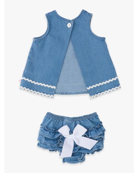Light Wash Stretch Denim Ric Rac Swing Top and Bloomer Set