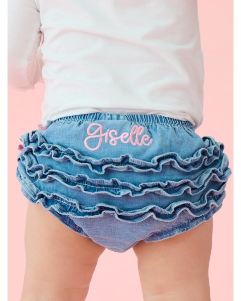 Light Wash Stretch Denim RuffleButt Bloomer