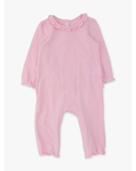 Pink Knit Long Sleeve Ruffle Full Length Romper