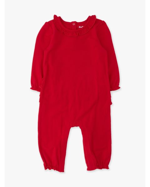 Red Knit Long Sleeve Ruffle Full Length Romper