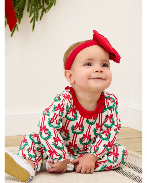 Deck The Halls Knit Long Sleeve Ruffle Full Length Romper
