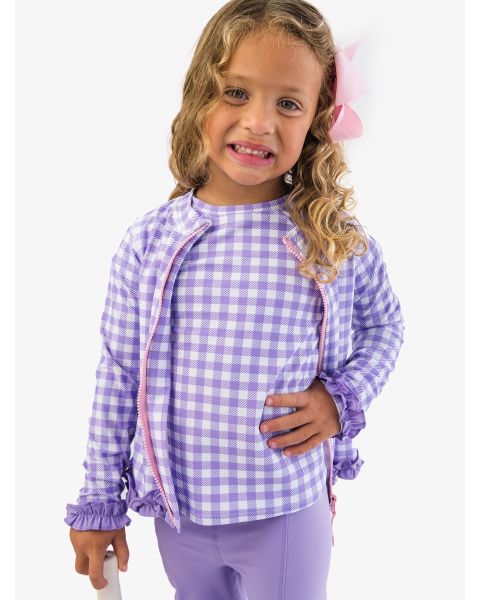 Wisteria Purple Gingham Active Full Zip Ruffle Jacket
