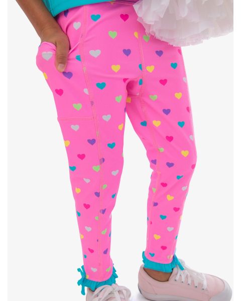 Neon Pink Colorful Hearts Active Pocket Ruffle Legging