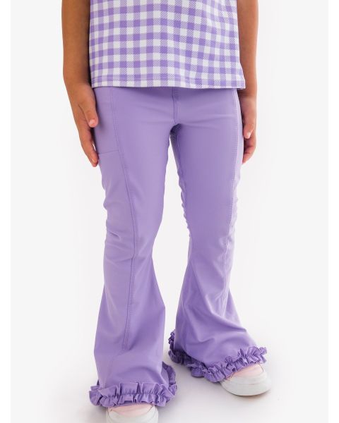 Wisteria Purple Active Flared Ruffle Hem Pants
