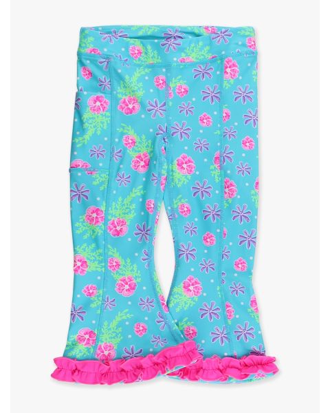 Neon Happy Hibiscus Active Flared Ruffle Hem Pants