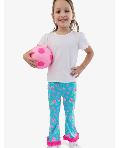 Neon Happy Hibiscus Active Flared Ruffle Hem Pants