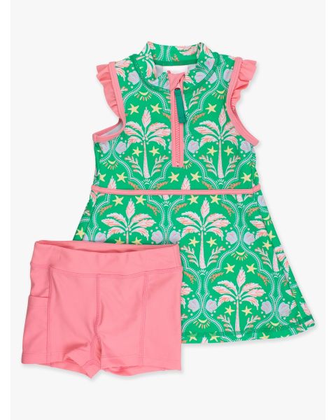 Coconut Cabana Active Sleeveless Zip Ruffle Sleeve Dress & Bike Short Set