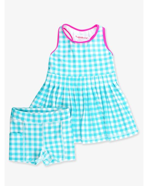 Bright Aqua Gingham Active Dress & Bike Short Set
