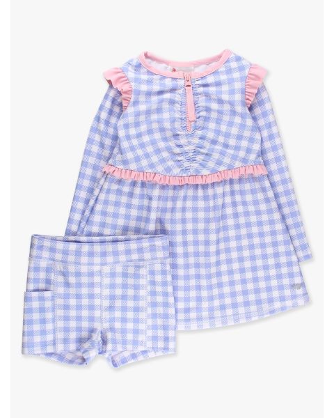 Periwinkle Blue Gingham Active Long Sleeve Zip Flutter Dress & Bike Short Set