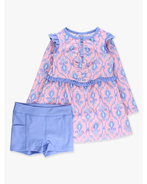 Pink Fairytale Jewels Active Long Sleeve Zip Flutter Dress & Bike Short Set