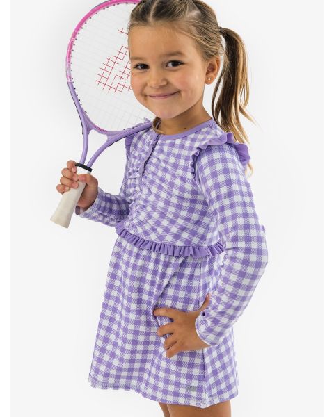 Wisteria Purple Gingham Active Long Sleeve Zip Flutter Dress & Bike Short Set