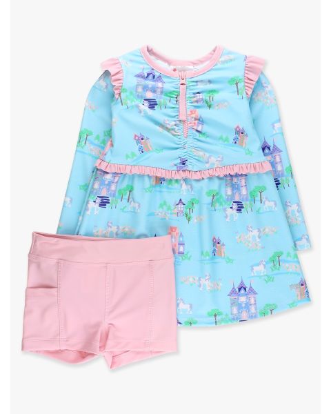 Once Upon a Castle Active Long Sleeve Zip Flutter Dress & Bike Short Set