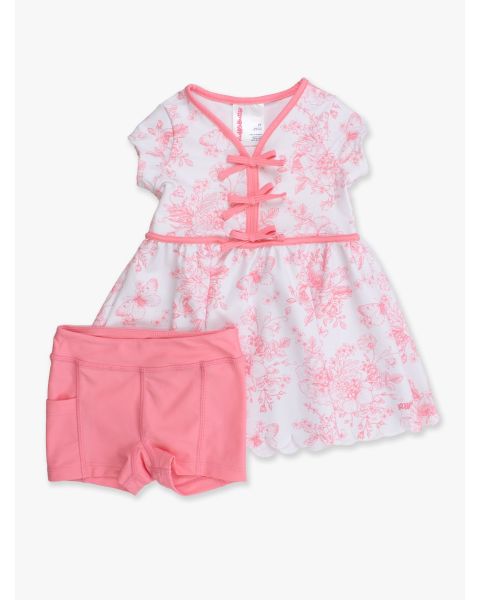 Bubblegum Pink Butterfly Garden Toile Active Short Sleeve Bow Dress & Bike Short Set