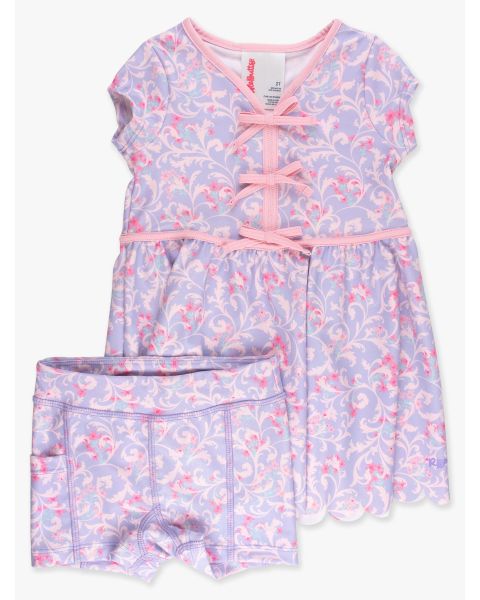 Lavender Floral Princess Active Short Sleeve Bow Dress & Bike Short Set