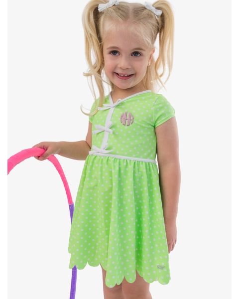 Neon Honeydew Polka Dot Active Short Sleeve Bow Dress & Bike Short Set
