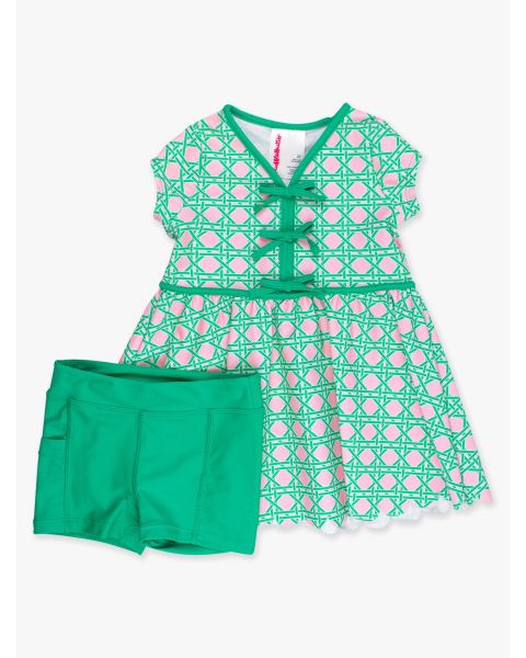 Pink Coastal Cane Active Short Sleeve Bow Dress & Bike Short Set