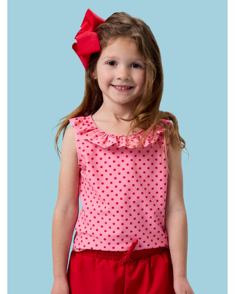 Bubblegum & Vintage Red Polka Dots Active Ruffle Tank Top
