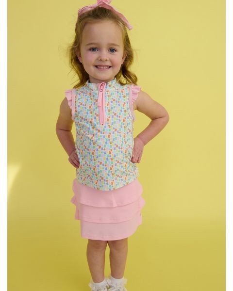 Hoppy Eggs Sleeveless Zip Ruffle Sleeve Active Top