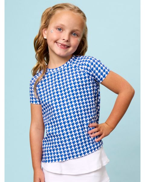 Varsity Blue Houndstooth Active Cross Back Short Sleeve Shirt