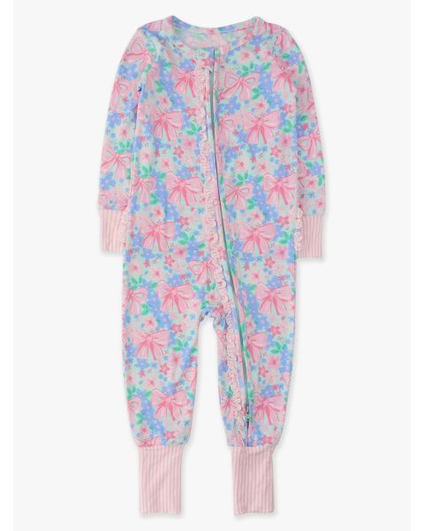 Bow Blooms Convertible Ruffle One Piece Pajama, Bamboo Viscose