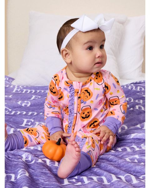 Pumpkin Boo Crew Convertible Ruffle One Piece Pajama, Bamboo Viscose