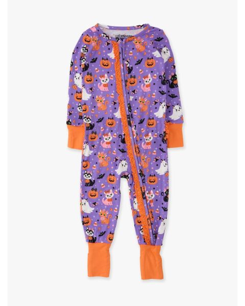 Boo-tiful Kittens Convertible Ruffle One Piece Pajama, Bamboo Viscose