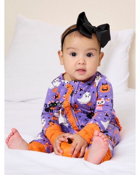 Boo-tiful Kittens Convertible Ruffle One Piece Pajama, Bamboo Viscose