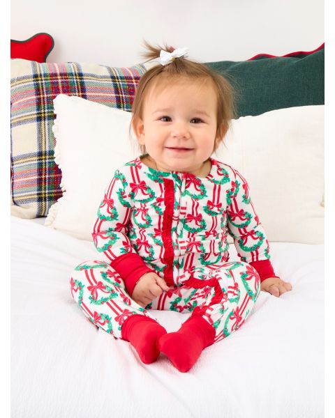 Deck The Halls Convertible Ruffle One Piece Pajama, Bamboo Viscose