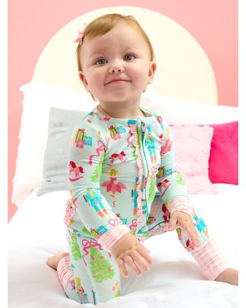 Nutcracker Wishes Convertible Ruffle One Piece Pajama, Bamboo Viscose