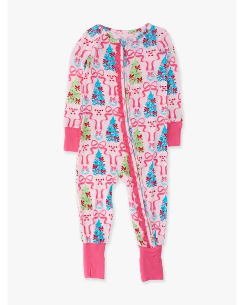 Merry & Bright Bows Convertible Ruffle One Piece Pajama, Bamboo Viscose