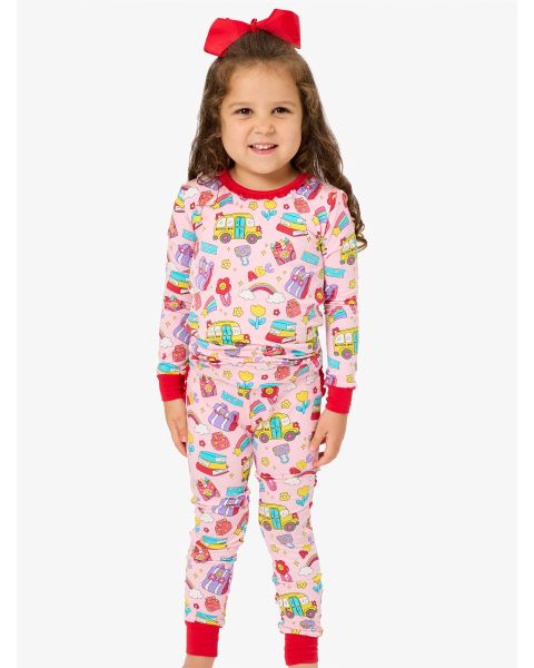 Classroom Cutie Ruffle Long Sleeve Pajama Set, Bamboo Viscose