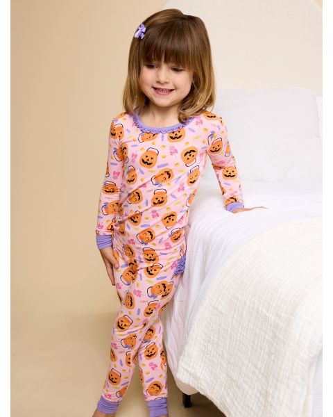 Pumpkin Boo Crew Ruffle Long Sleeve Pajama Set, Bamboo Viscose