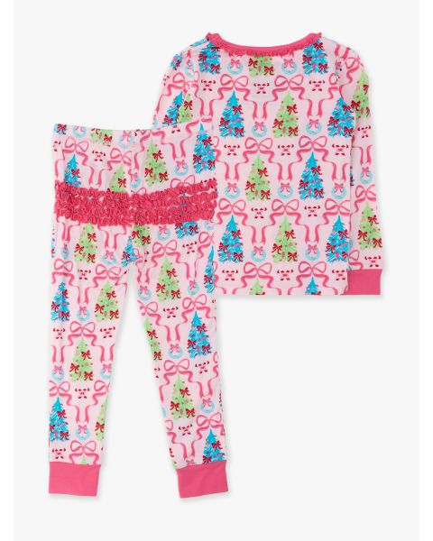 Merry & Bright Bows Ruffle Long Sleeve Pajama Set, Bamboo Viscose