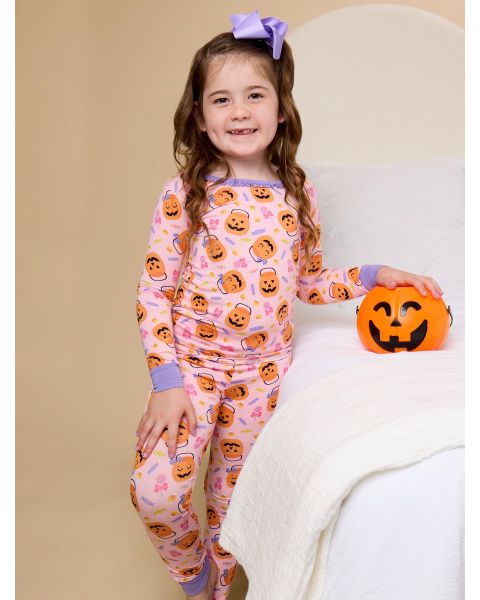 Pumpkin Boo Crew Ruffle Long Sleeve Pajama Set, Bamboo Viscose
